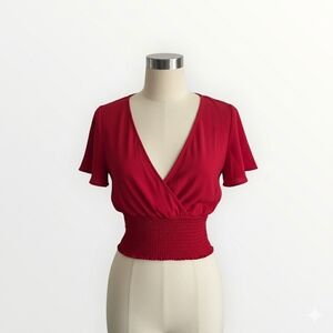 Paper Crane Scarlet Red Wrap Blouse